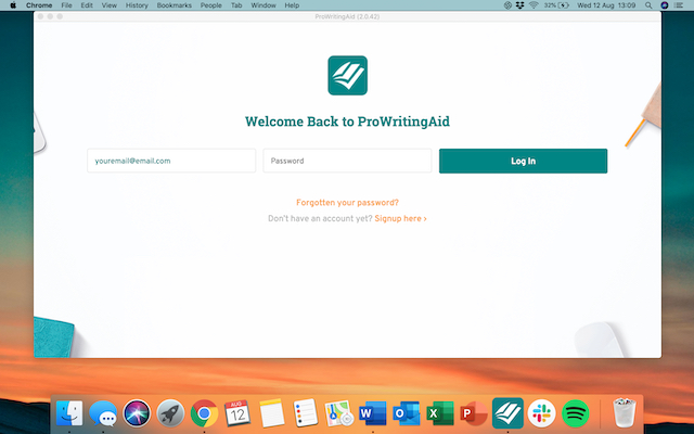 prowritingaid desktop app log in screen