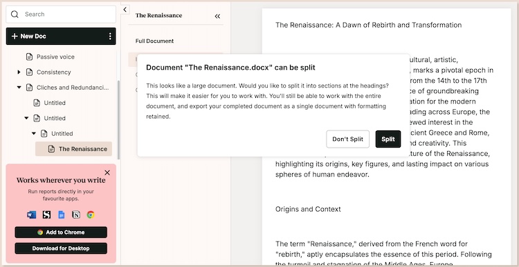 Split your document into chapters