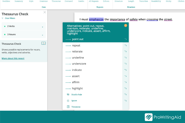 emphasize alternatives in prowritingaid