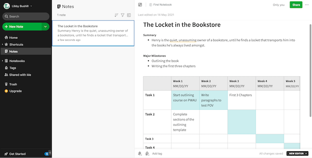 Evernote interface