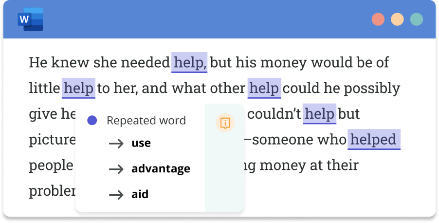 Screenshot of ProWritingAid's Repeats check