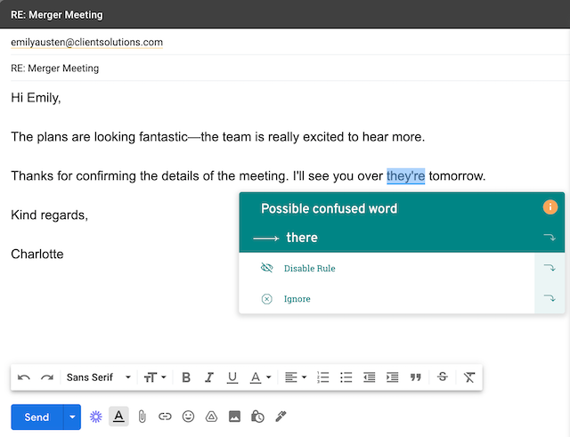 A screenshot showing ProWritingAid in an email tool